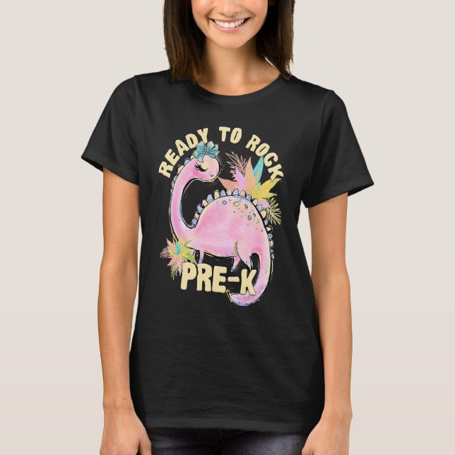 Pre K Girls' Dinosaur Pink Dino Back To School Out T-Shirt (Front)