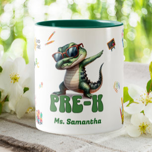 Pre-K Grade Elementary Teacher Dabbing Alligator Two-Tone Coffee Mug