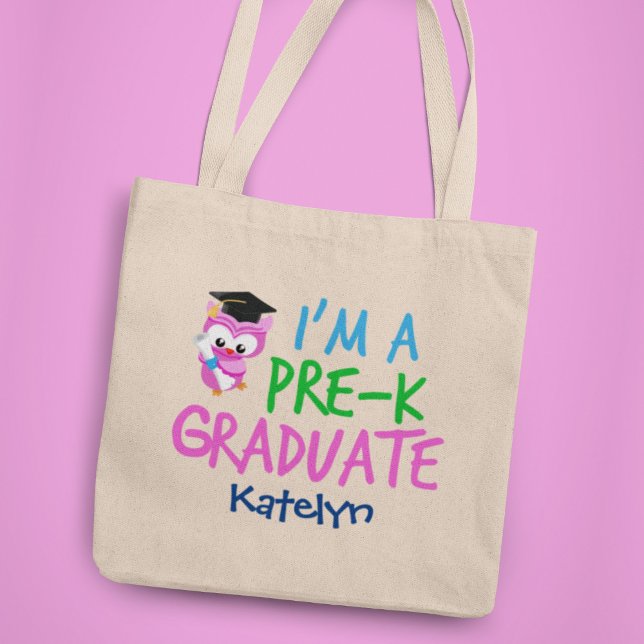 Pre-K Graduate Cute Pink Owl Custom Graduation Tote Bag (Creator Uploaded)