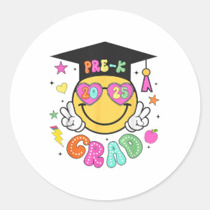 Pre-k Graduate Groovy Smile Face Graduation 2025 G Classic Round Sticker