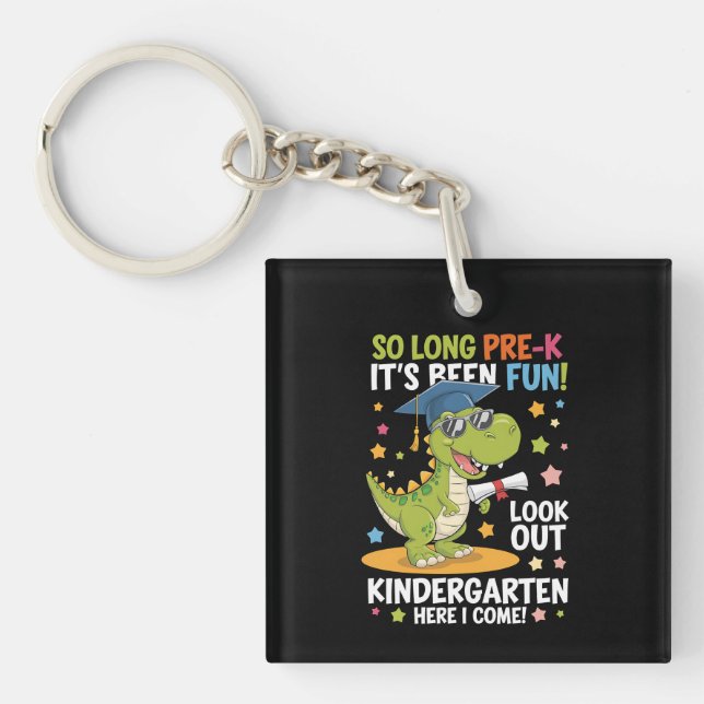 Pre K Graduate Kindergarten Dinosaur T Rex Key Ring (Front)
