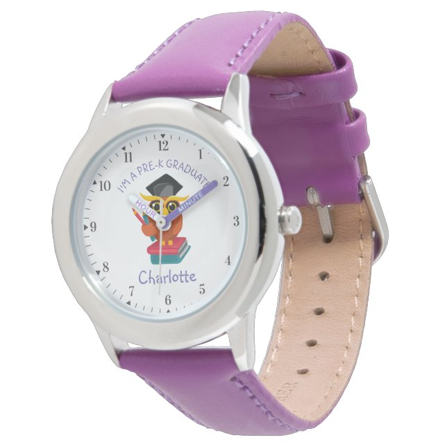 Pre K Graduate Kindergarten Girls Owl Grad Custom Watch (Angled)