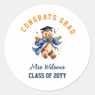Pre-K Graduation Cute Teddy Teachers Favour  Classic Round Sticker