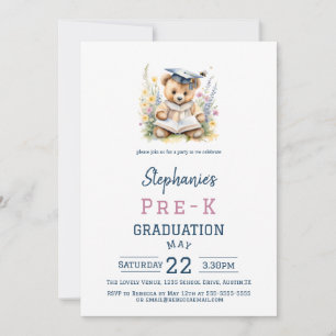 Pre-K Graduation Party Cute Teddy Bear & Flowers Invitation