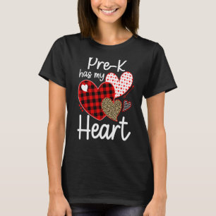 Pre k Has My Heart Sweeties Leopard Plaid Heart Te T-Shirt