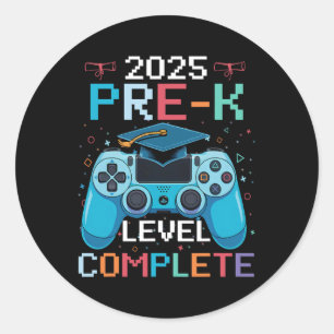 Pre-k Level Complete Video Gamer Boy Graduation Classic Round Sticker