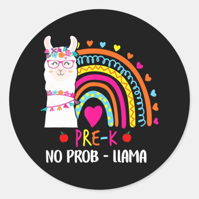 Pre K No Prob Llama Teacher Rainbow Back To School Classic Round Sticker (Front)