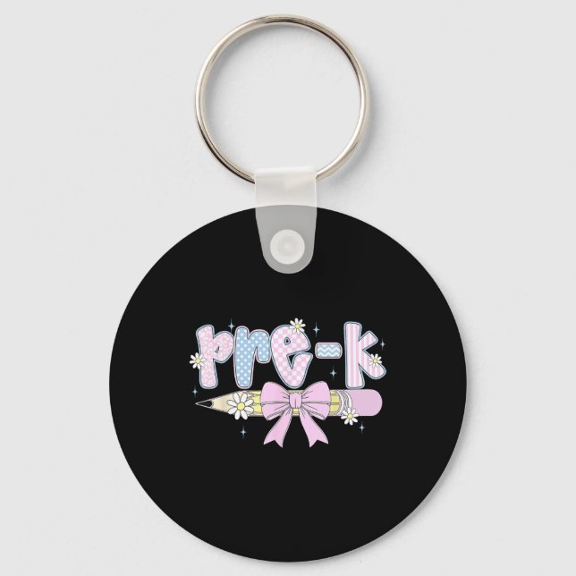 Pre K Preschool Coquette Bow Back To School Funny  Key Ring (Front)