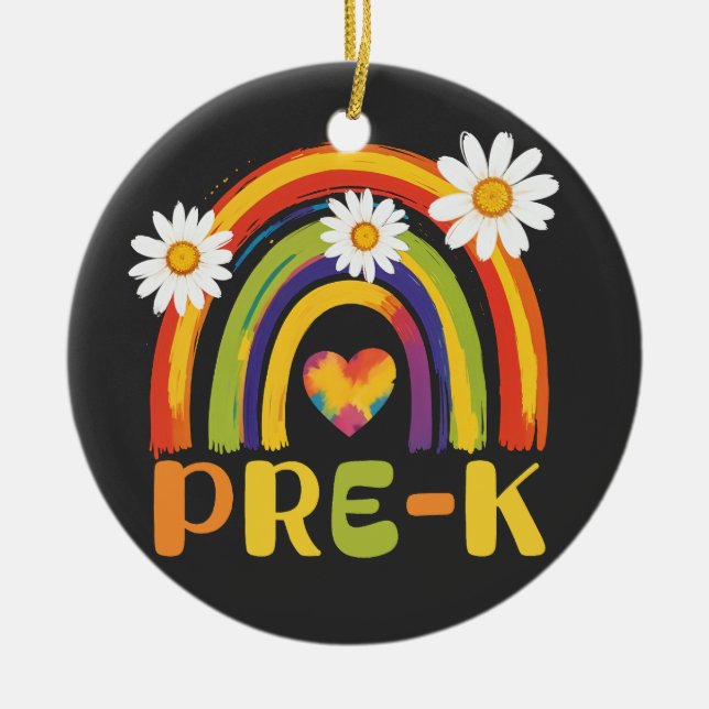 Pre-K Rainbow Back to School Pre-K Teachers Ceramic Ornament (Front)