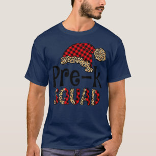 Pre K Santa Hat Buffalo Plaid Leopard Funny Xmas T-Shirt