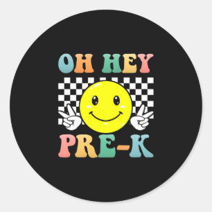 Pre-k smile retro teacher team back to school classic round sticker