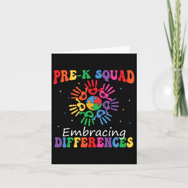 Pre K Squad Embracing Differences Autism Sped Teac Card (Front)