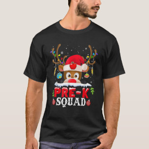 Pre K Squad Plaid Reindeer Santa Hat Teacher Chris T-Shirt