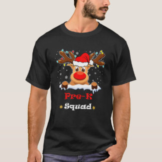 Pre- K Squad Plaid Reindeer Santa Hat Teacher Xmas T-Shirt