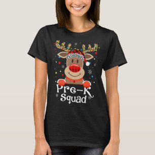 Pre K Squad Red Nosed Reindeer Santa Hat Teacher X T-Shirt