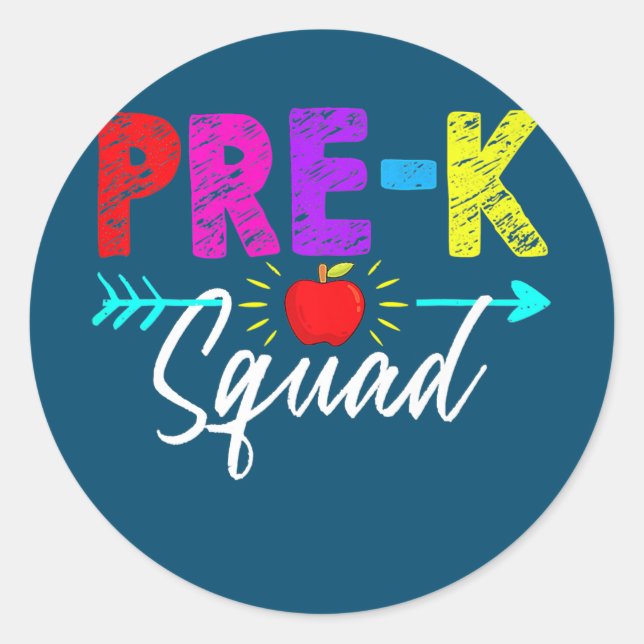 Pre K Squad Teacher Student Kids Preschool Back Classic Round Sticker (Front)