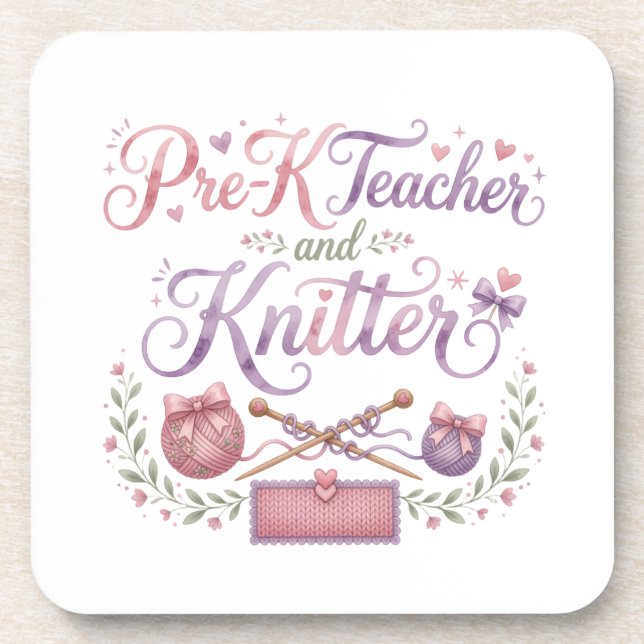 Pre-K Teacher and Knitter Coasters (Set of 6) (Front)