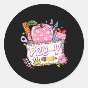 Pre-k Teacher Back To School Apple Notebook Retro Classic Round Sticker