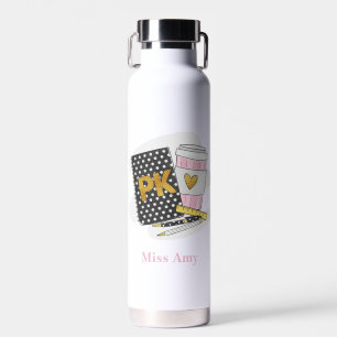 Pre K Teacher Black Notebook Heart Coffee Custom Water Bottle