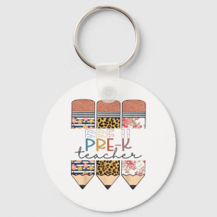Pre-k Teacher Fun Leopard Pencil Happy First Day O Key Ring