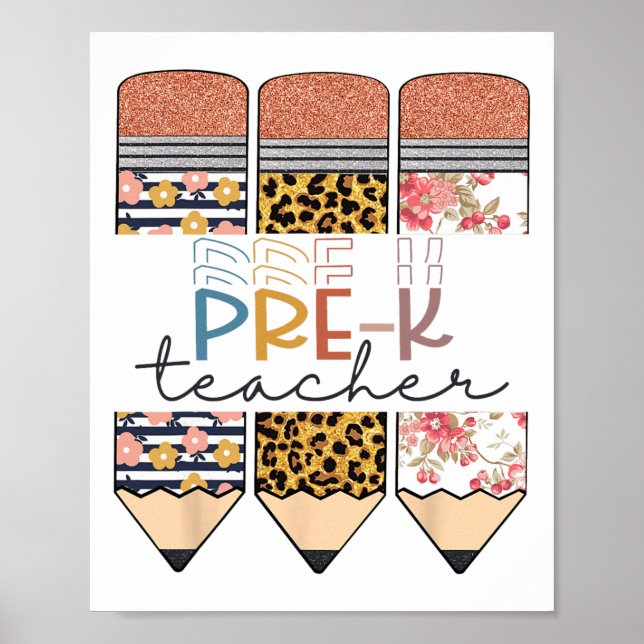 Pre-k Teacher Fun Leopard Pencil Happy First Day O Poster (Front)