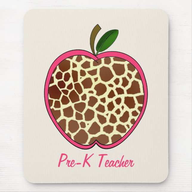 Pre K Teacher Giraffe Print Apple Mouse Pad (Front)
