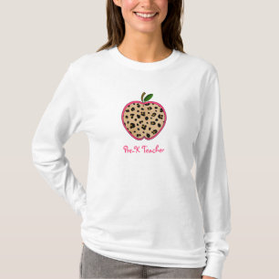 Pre K Teacher Leopard Print Apple T-Shirt