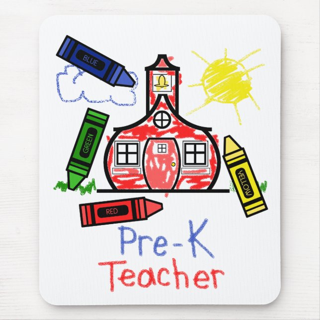 Pre K Teacher Mousepad - Schoolhouse & Crayons (Front)