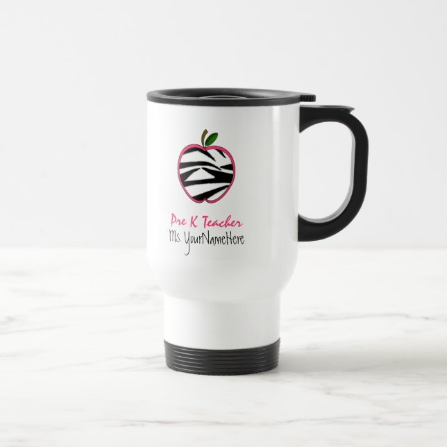 Pre K Teacher Mug - Zebra Print Apple (Right)