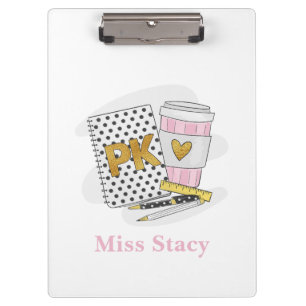 Pre K Teacher Notebook Coffee White Custom Clipboard