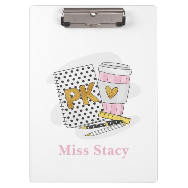 Pre K Teacher Notebook Coffee White Custom Clipboard (Front)