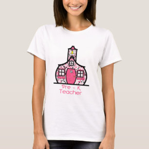 Pre K Teacher Paint Splatter Schoolhouse T-Shirt
