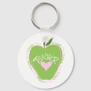Pre K Teacher Pink and Green Apple Key Ring
