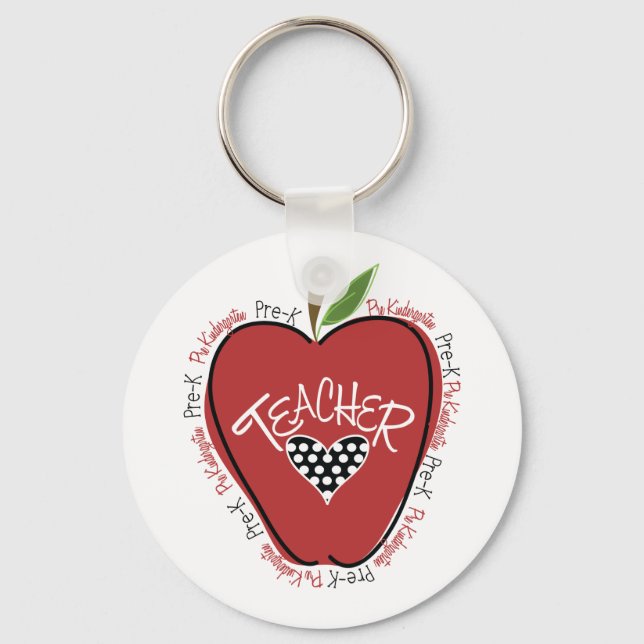 Pre K Teacher Red Apple Key Ring (Front)