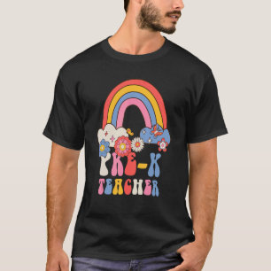 Pre k Teacher School Retro Groovy Floral Rainbow T-Shirt