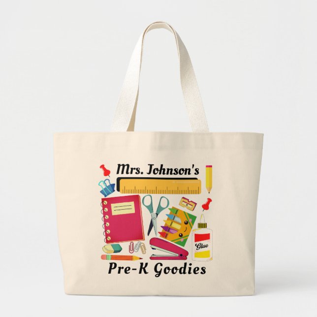 Pre-K Teacher School Stuff  Large Tote Bag (Front)
