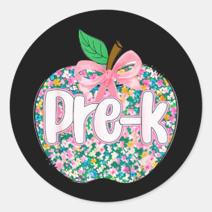 Pre k teacher student coquette bow back to school classic round sticker
