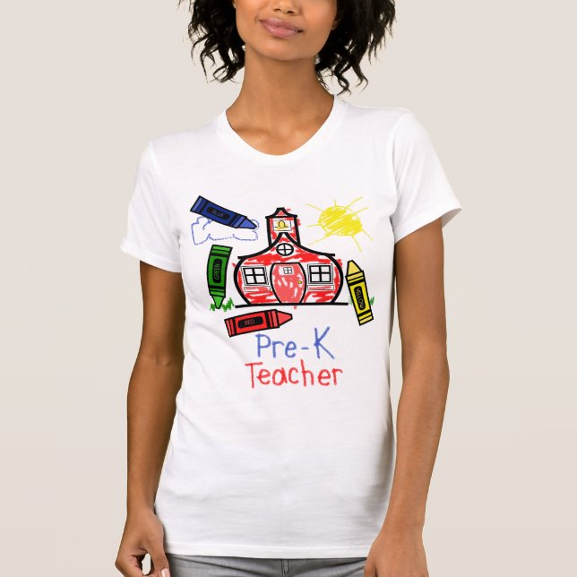 Pre K Teacher T Shirt - Schoolhouse & Crayons (Front)