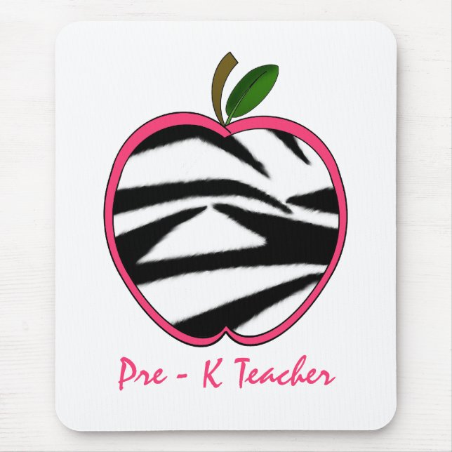 Pre K Teacher Zebra Print Apple Mouse Pad (Front)