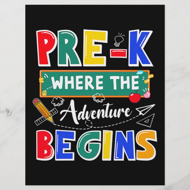 Pre-K Where The Adventure Begins Funny School Custom Letterhead (Front)