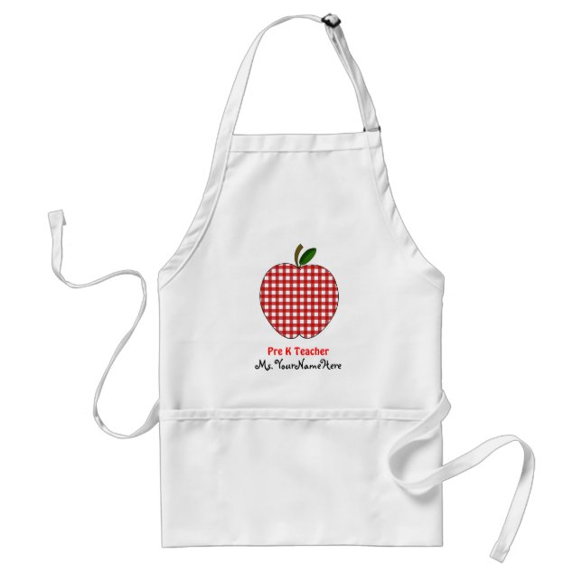Pre Kindergarten Teacher Apron - Red Gingham Apple (Front)