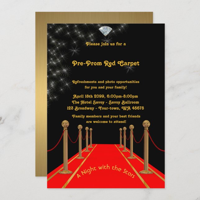 Pre-Prom invitation, Pre Prom,Red-Carpet,15th,16th Invitation (Front/Back)