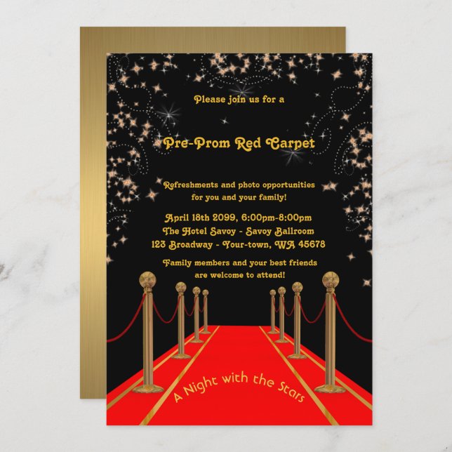 Pre-Prom invitation, Pre Prom,Red-Carpet,15th,16th Invitation (Front/Back)