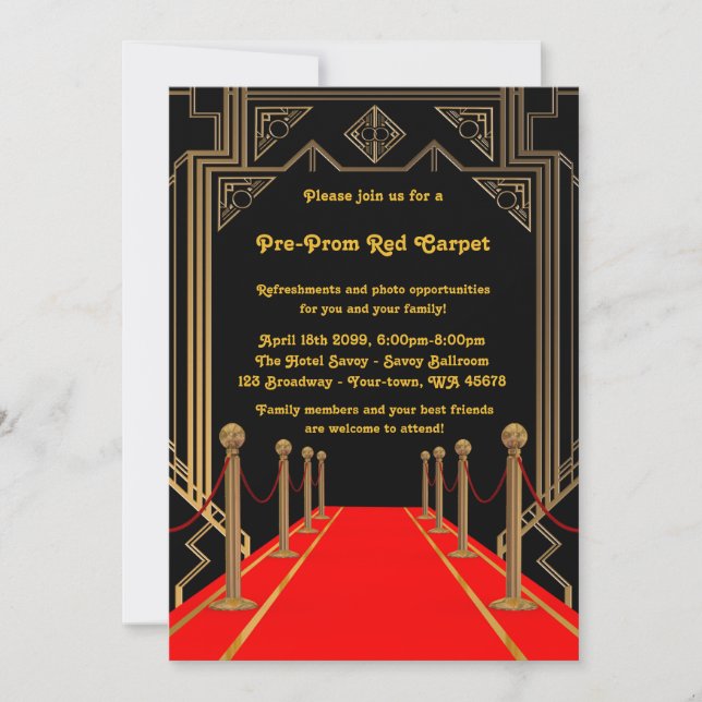 Pre-Prom invitation, Pre Prom,Red-Carpet,15th,16th Invitation (Front)