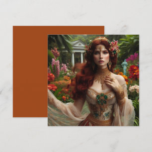 Pre-Raphaelite gilded woman 1 in garden Card