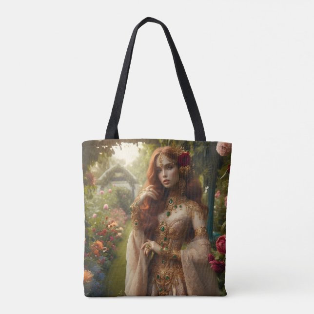 Pre-Raphaelite Gilded Woman 2 in Garden Tote Bag (Back)