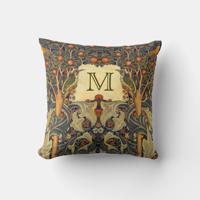 Pre Raphaelite Wm. Morris CUSTOMIZABLE MONOGRAM Cushion (Front)