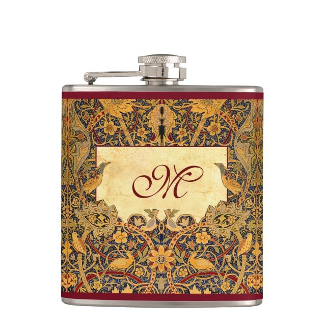 Pre Raphaelite Wm. Morris CUSTOMIZABLE MONOGRAM Hip Flask (Front)
