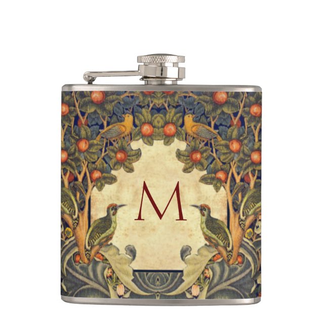 Pre Raphaelite Wm. Morris CUSTOMIZABLE MONOGRAM Hip Flask (Front)