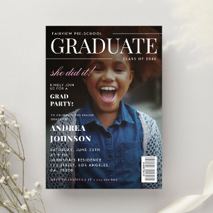 Pre-School Girl Graduation Kid Magazine Cover Invitation